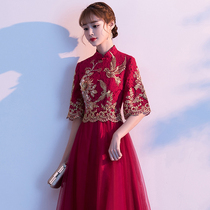 Bride toast 2021 New thin wedding wedding long vintage collar red dress female spring and autumn