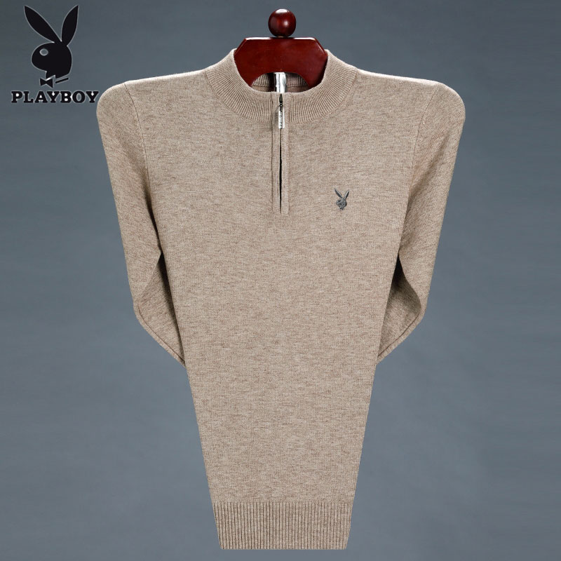 Playboy mùa đông 100cashmere áo len nam áo len trung niên nam cổ áo bán cao zip-up áo len dày