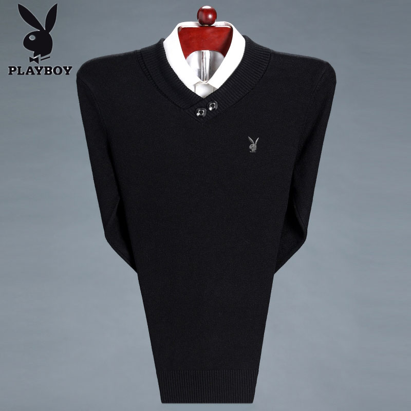 Playboy mùa đông 100cashmere áo len nam áo len trung niên nam cổ áo bán cao zip-up áo len dày