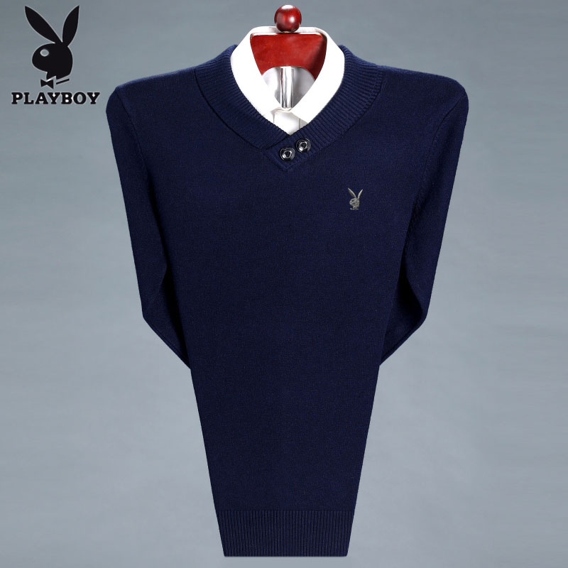 Playboy mùa đông 100cashmere áo len nam áo len trung niên nam cổ áo bán cao zip-up áo len dày