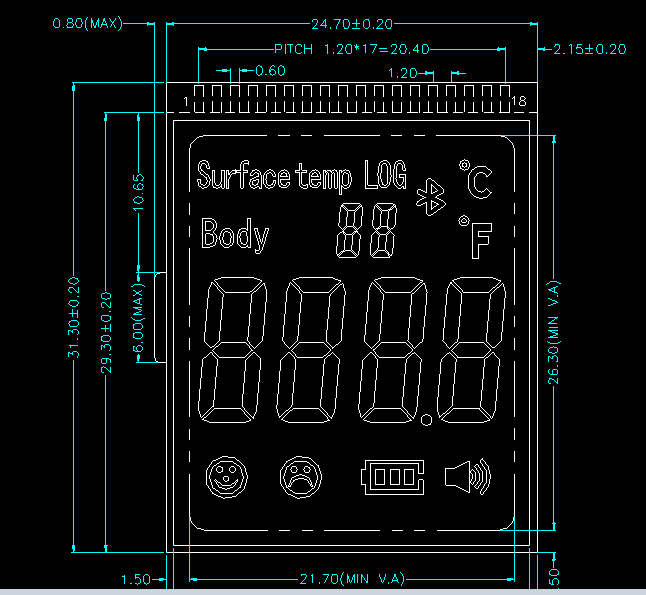 Customized English version forehead temperature gun screen spot segment code screen temperature measurement screen supply