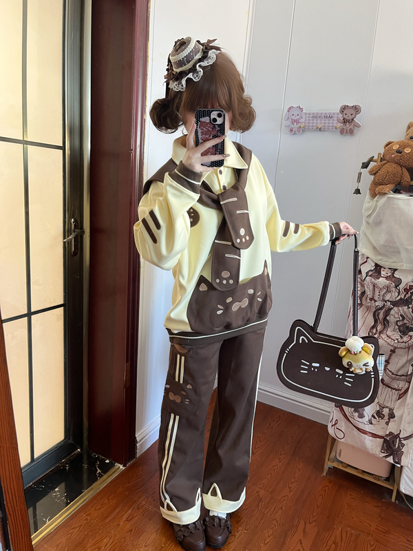 [Sleepy Meow] Cat Wardrobe Original Cat Series Navy Collar Shawl Sweatshirt Cat Embroidery Cat Pants