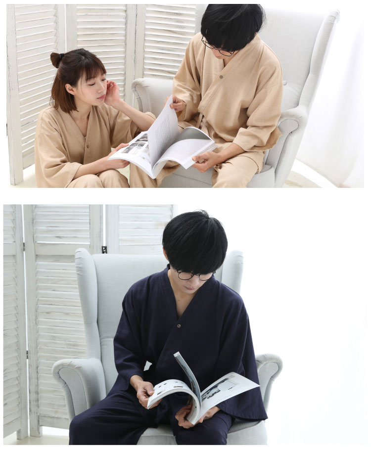 Nhật bản đồ ngủ cặp vợ chồng mùa xuân và mùa hè mới màu rắn kimono đồ ngủ hai mảnh hấp quần áo tắm hơi quần nhà dịch vụ đồ bộ vải đũi