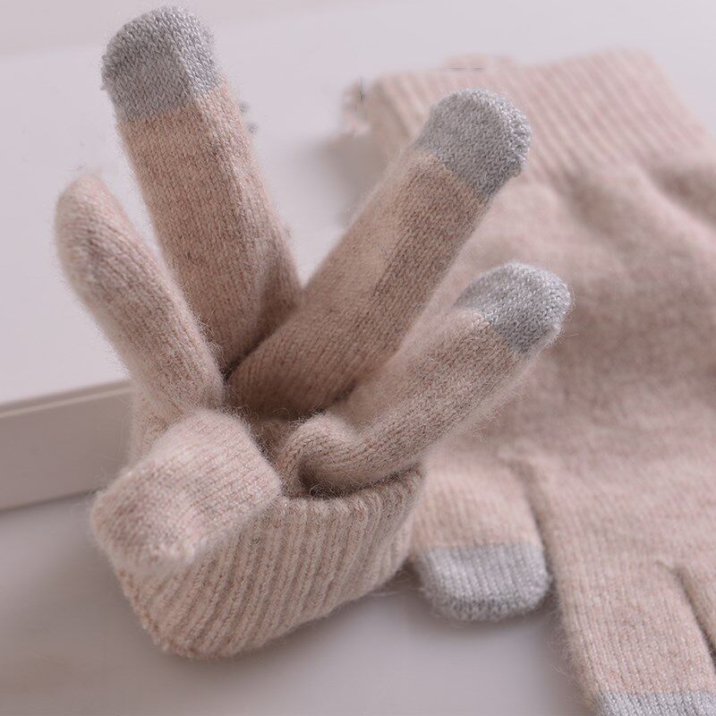 Touch screen cashmere gloves women's winter couple models men's and women's autumn and winter wool gloves new driving and cycling to keep warm five fingers