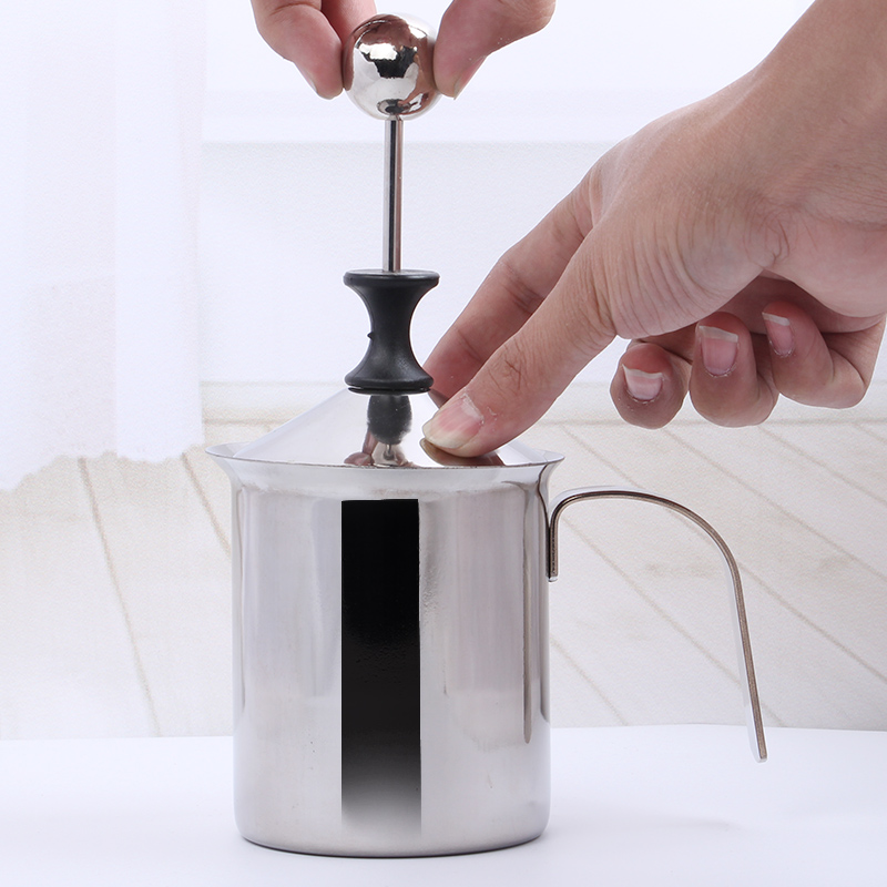 Manual double-layer milk foam machine Milk foam machine Household stainless steel fancy coffee milk foam pot Milk foam machine