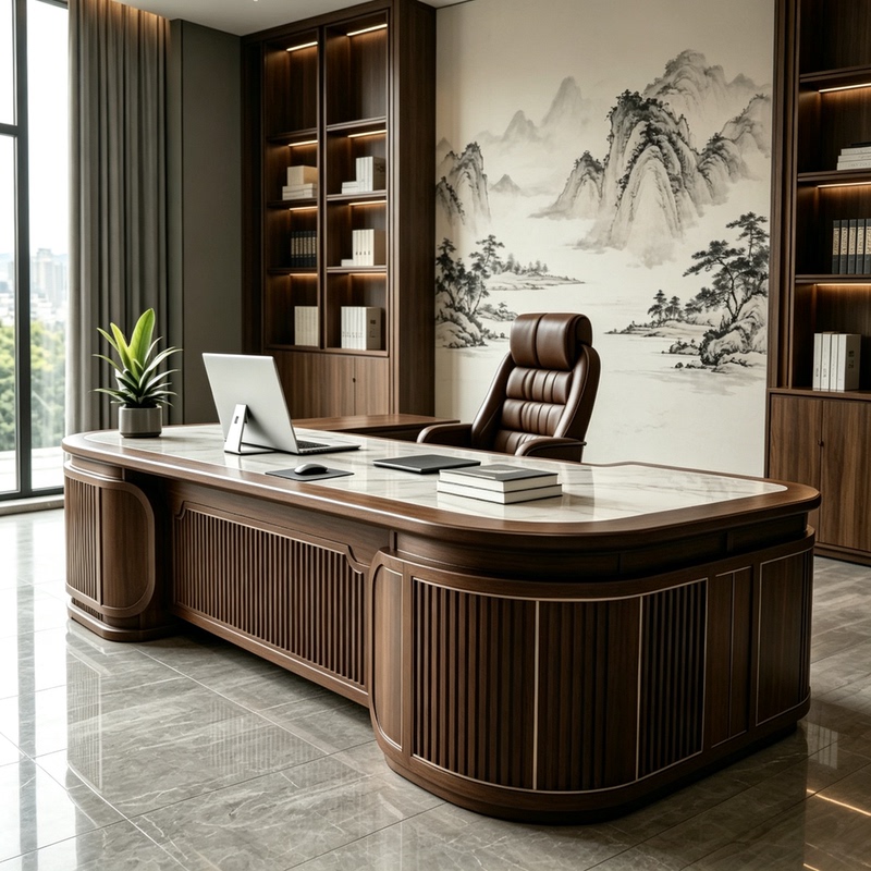 Marble Tabletop with Grid Texture, Solid Wood Executive Desk, Light Luxury, Outstanding Elegance, Commercial Executive Office Desk Marble Tabletop with Grid Texture, Solid Wood Executive Desk, Light Luxury, Outstanding Elegance, Commercial Executive Office Desk