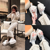 Hug cat slippers for women 2024 new autumn and winter thick-soled indoor home furry shoes warm and cute cotton slippers