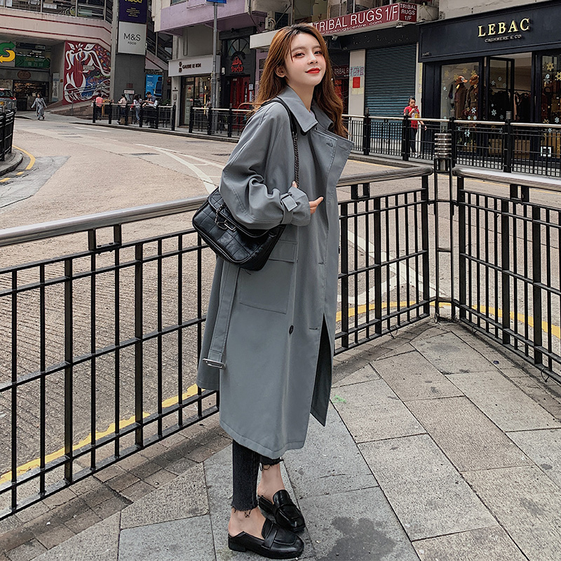 2020 mùa xuân Outfit mới áo gió nữ trung dài Casual nhỏ màu xanh Anh Gió Pop Xuân Thu Thu Coat phụ nữ