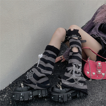 LET ME SEE original subculture personalized leg covers black and gray striped knitted wide-leg calf socks ripped holes pile socks