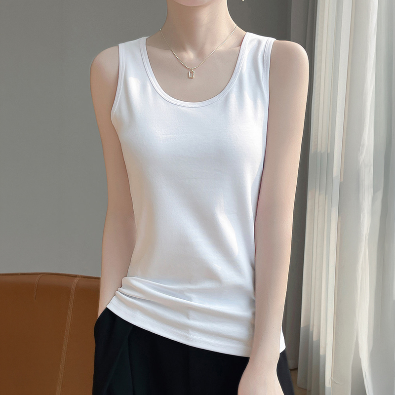 White Round-Neck Cotton Camisole for Women, 2026 Spring/Summer Lightweight Vest, Suitable for Wearing under a Suit, Sleeveless T-Shirt Top