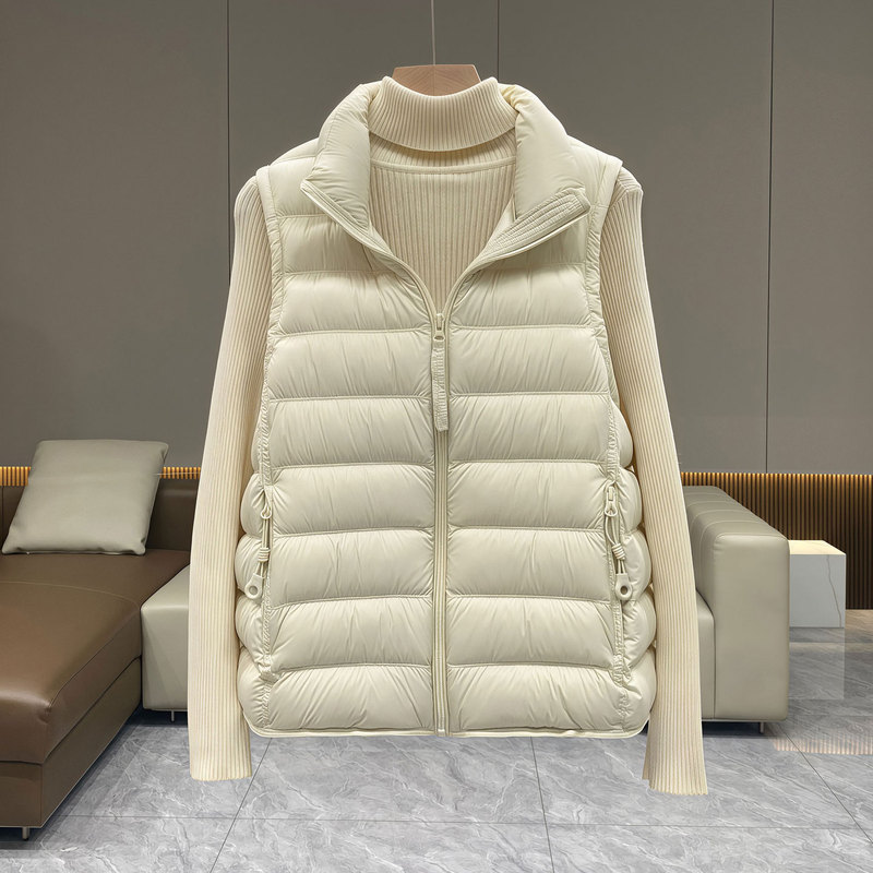 Women's Ribbed down Vest 2026 Autumn and Winter New Stylish High-End White Duck down Warm Outerwear down Jacket Vest