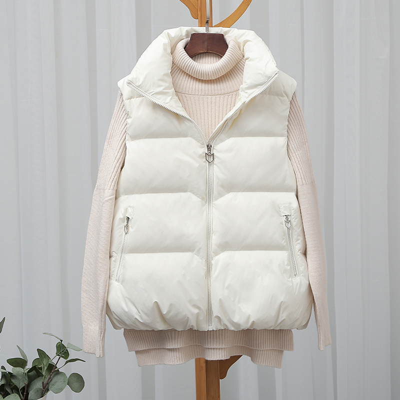 Fashionable Stand-Up Collar down Vest for Women 2025 Autumn and Winter Trendy White Duck down Outerwear Vest Warm Waistcoat