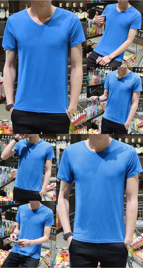 Nhanh tay màu đỏ người đàn ông ngắn tay áo thun nam màu rắn nửa tay mùa hè nam cotton mỏng cổ tròn bó sát áo thun nam thủy triều áo polo lacoste