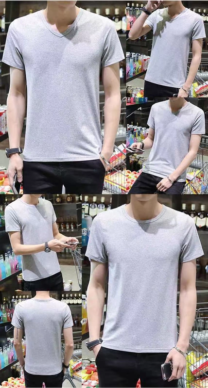 Nhanh tay màu đỏ người đàn ông ngắn tay áo thun nam màu rắn nửa tay mùa hè nam cotton mỏng cổ tròn bó sát áo thun nam thủy triều áo thun nam tay ngắn có cổ