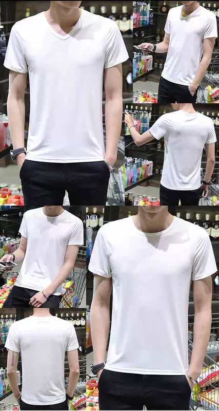 Nhanh tay màu đỏ người đàn ông ngắn tay áo thun nam màu rắn nửa tay mùa hè nam cotton mỏng cổ tròn bó sát áo thun nam thủy triều áo thun nam tay ngắn có cổ