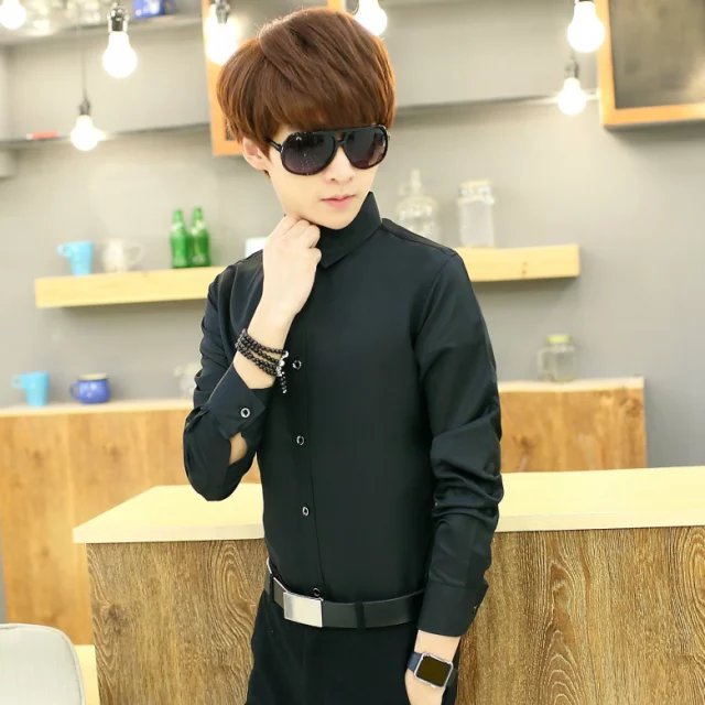 Khách sạn waiter cinema đồng phục dài tay nam giới và phụ nữ áo sơ mi màu rắn thời trang những người yêu thích hoang dã mặc áo sơ mi sinh viên áo unisex form rộng