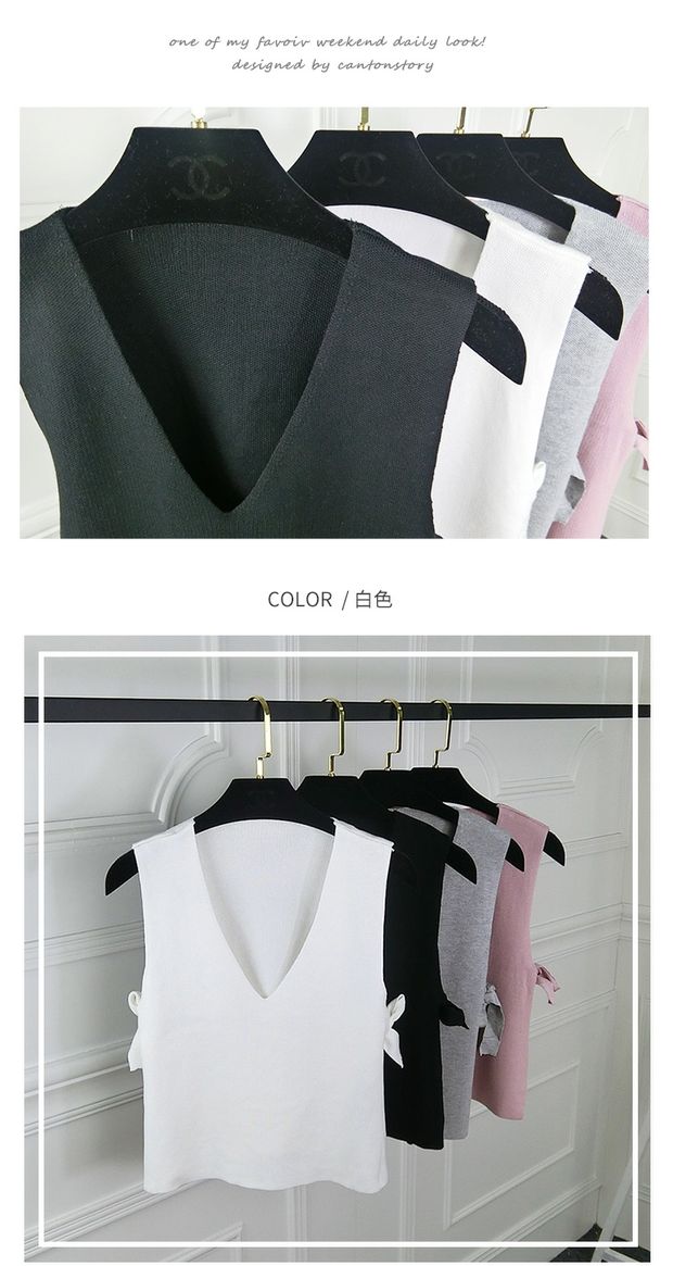 Mùa thu mới cổ chữ V màu rắn mặc vest gió đại học Phiên bản Hàn Quốc của ban nhạc Slim không tay áo vest nữ đồ nữ