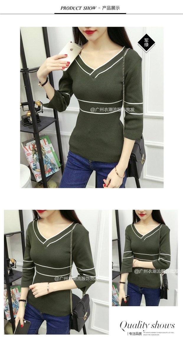 Mùa xuân và mùa thu 2019 phiên bản mới của Hàn Quốc của áo cổ chữ V không cổ, áo len có cổ tay áo lệch vai ao len