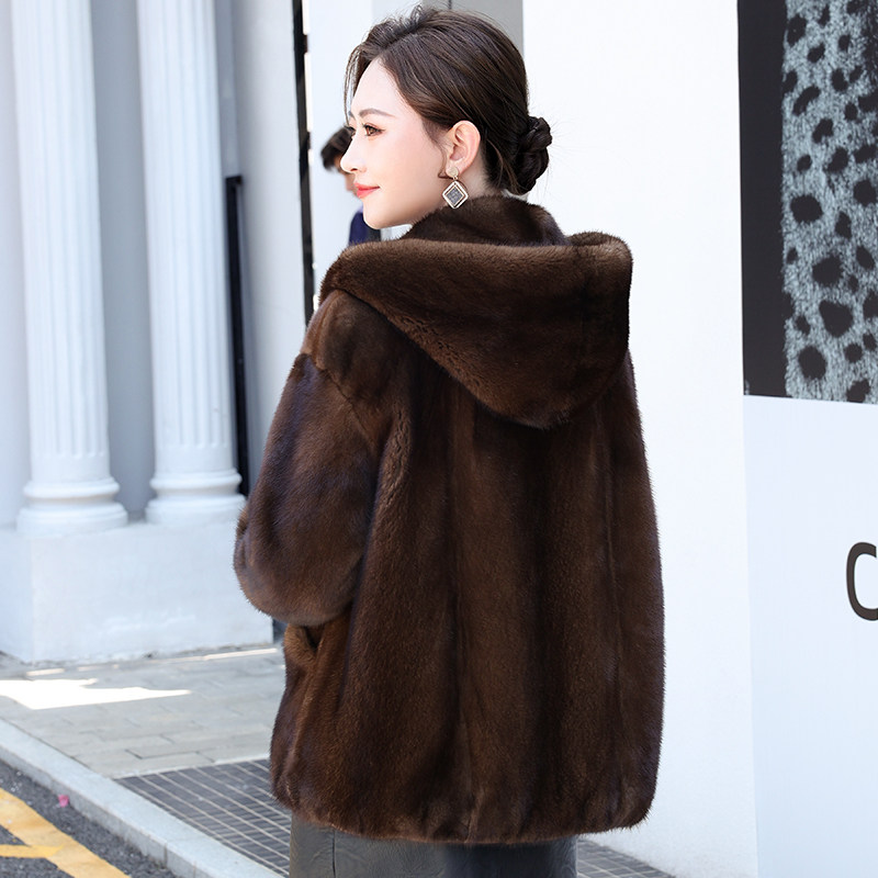 2022 New Mink Coat Female Female Mink Short Haining Imported Mink Fur Cover Woman Connected Haining