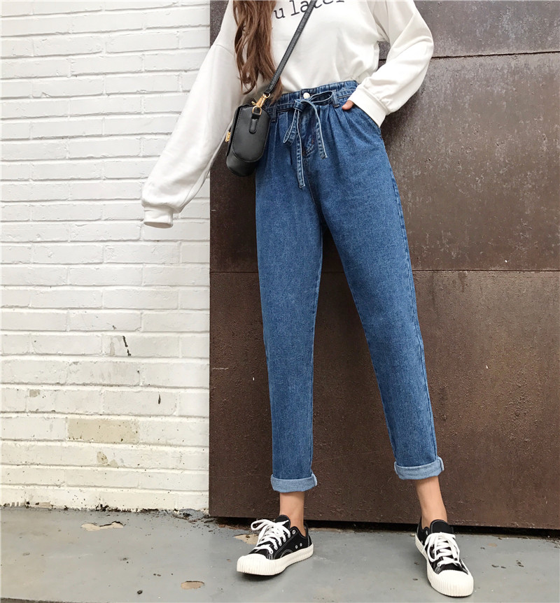 Quần nữ sinh viên lỏng lẻo Hàn Quốc ulzzang hoang dã mùa xuân cô gái jeans là mỏng cao eo hậu cung quần dày quần áo nữ hàn quốc