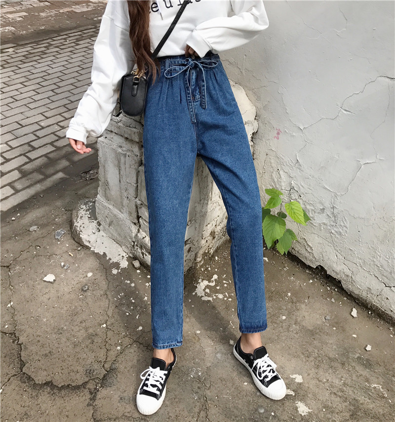 Quần nữ sinh viên lỏng lẻo Hàn Quốc ulzzang hoang dã mùa xuân cô gái jeans là mỏng cao eo hậu cung quần dày quần áo nữ hàn quốc