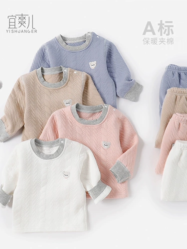 Детское удерживающее тепло нижнее белье, комплект для мальчиков, хлопковые штаны, детская зимняя пижама, увеличенная толщина, осеннее