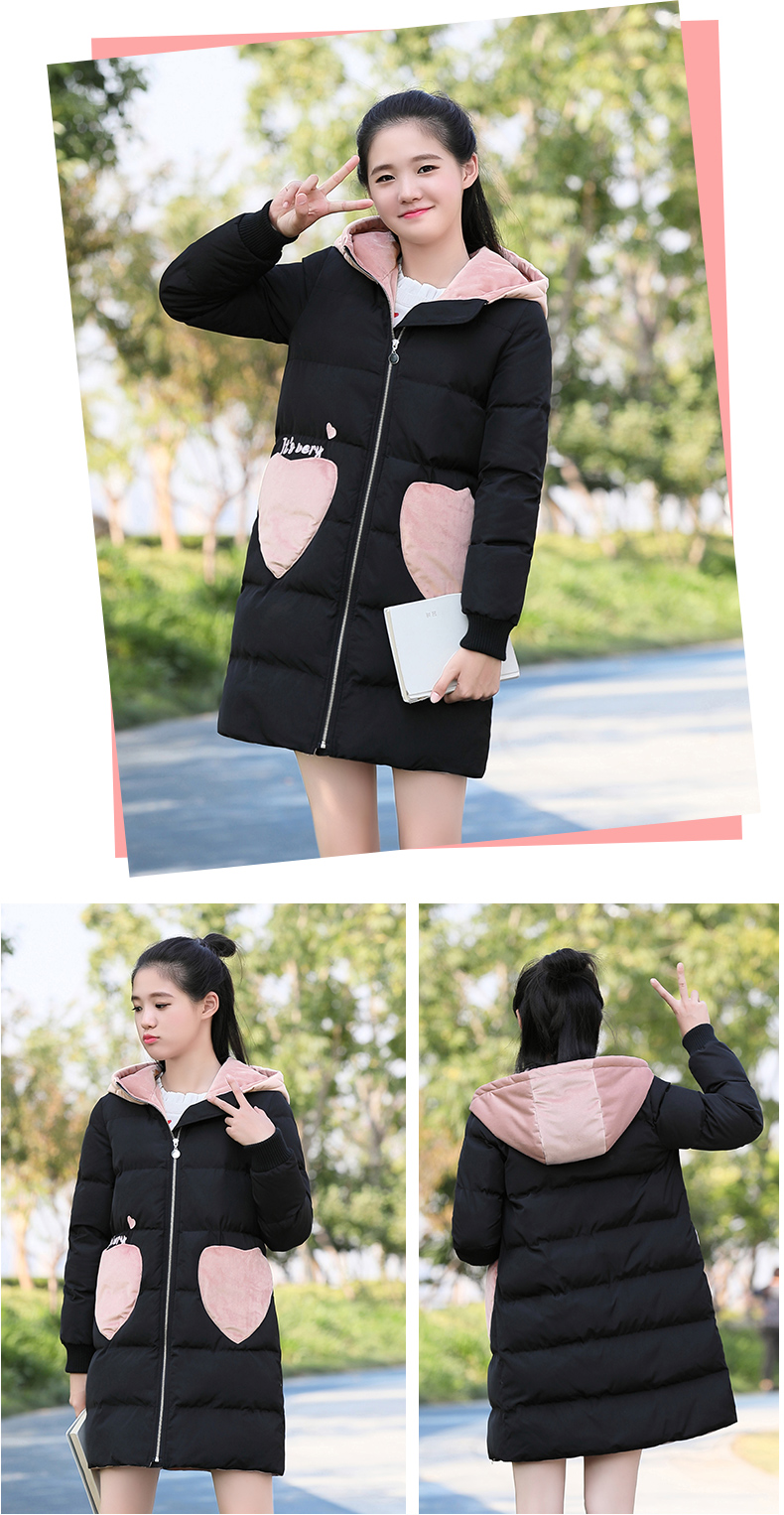 Áo khoác cotton cho bé gái mùa đông 2018 mới dài phần trung học phổ thông học sinh trung học áo khoác cotton dày - Bông áo phao nữ dáng dài hàn quốc
