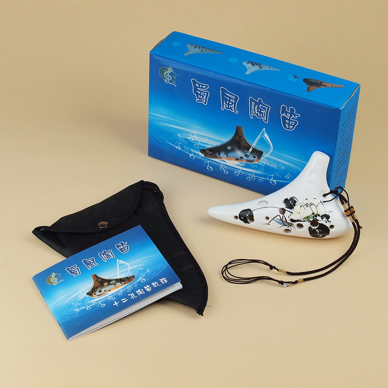 Nhạc cụ dân gian Bão 12 lỗ Ocarina Cà phê sứ vỡ màu xanh - Nhạc cụ dân tộc mua cổ cầm