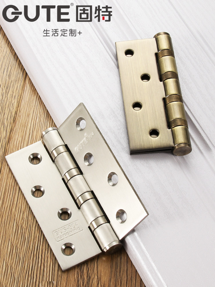 Good door hinge stainless steel silent bearing powder room loose leaf wooden door flat open 4 inch hinge folding