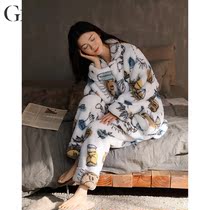 Pajamas Woman Autumn Winter Coral Suede Winter Thicken Plus Suede Warm Flannel Suede Korean Version Cute Ladys Home Suit Suit