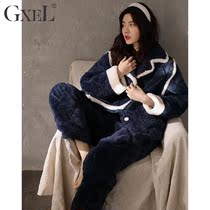 Coral Suede Pajamas Woman Autumn Winter Extras Three Layers Clip Cotton Winter Thicken Plus Suede Warm Home Suit Lady