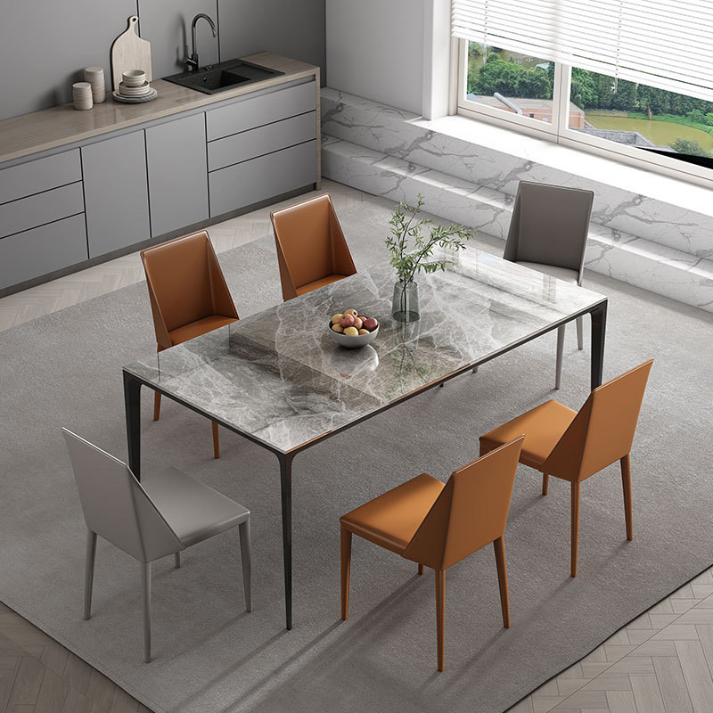 Italian style rock plate dining table and chair combination modern minimalist minimalist rectangular dining table aluminum alloy household small-sized dining table