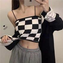 New Internet celebrity beautiful back without steel ring chest vest checkerboard pattern with straps tube top bottoming vest underwear for women