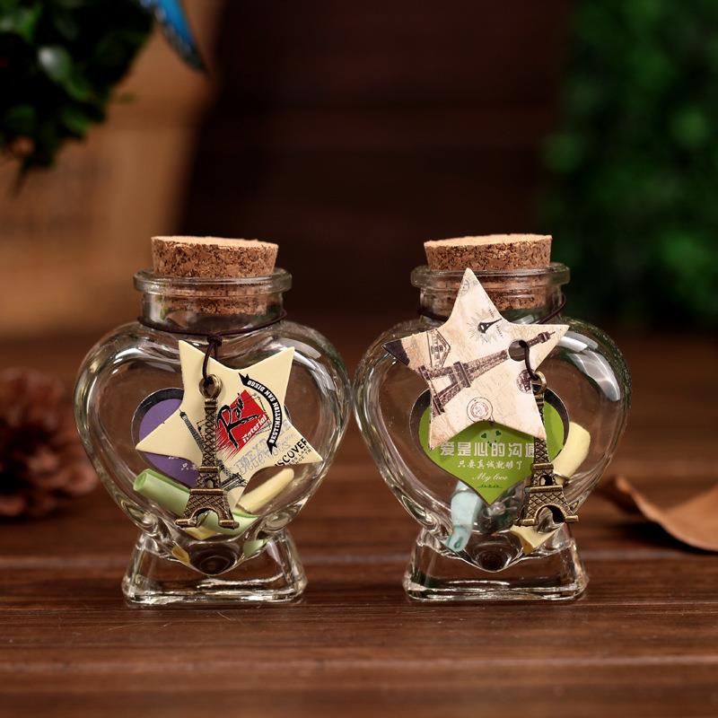 Colorful luminous heart-shaped glass bottle lucky drifting bottle blessings to be in love and wish to bottle birthday gift to girlfriend-Taobao