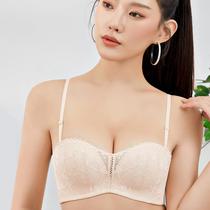 Strapless underwear for women with small breasts push-up non-slip breast-revealing and beautiful back bra lace medium-thick non-slip half cup bra custom-made