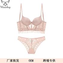 French lace fishbone underwear womens large U-shaped beautiful back bra set small breast push-up vest style push-up bra set