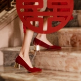 Красные свадебные туфли, обувь для невесты на высоком каблуке, против усталых ног, китайский стиль, большой размер