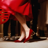 Красные свадебные туфли, обувь для невесты на высоком каблуке, против усталых ног, китайский стиль, большой размер