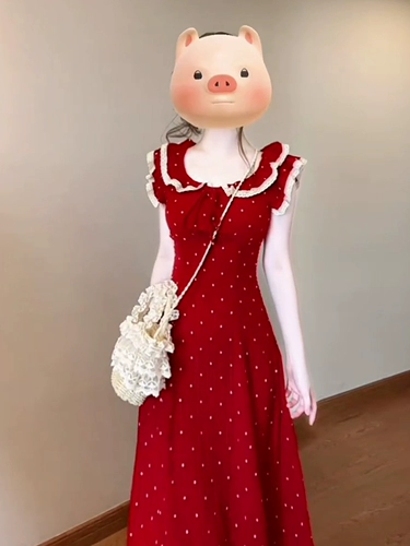 Красное летнее платье, приталенная длинная юбка, французский стиль, премиум класс