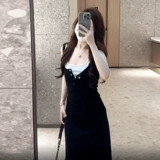 Черный комплект, летнее платье, небольшая весенняя длинная юбка без рукавов, французский стиль, премиум класс, подходит для подростков