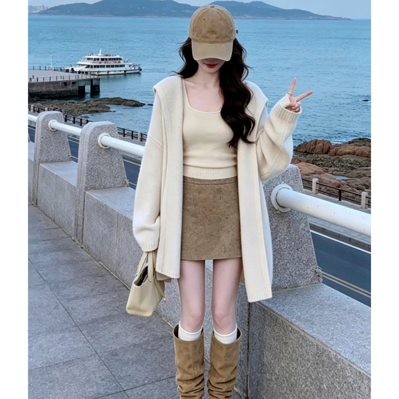 2026 New Trendy Knit Cardigan Vest Dress Women's Autumn and Winter Korean Style High-End Outfit Three-Piece Set