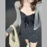 Синяя летняя мини-юбка, французский стиль, цветочный принт, в цветочек, подходит для подростков, изысканный стиль