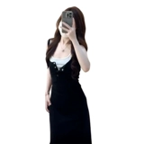 Черный комплект, летнее платье, небольшая весенняя длинная юбка без рукавов, французский стиль, премиум класс, подходит для подростков