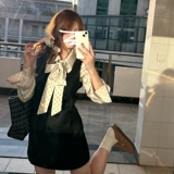 Новинка 2025 года, рубашка в французском стиле преппи, детская сумка в горошек, платье, женский осенне-зимний элитный наряд, полный комплект.