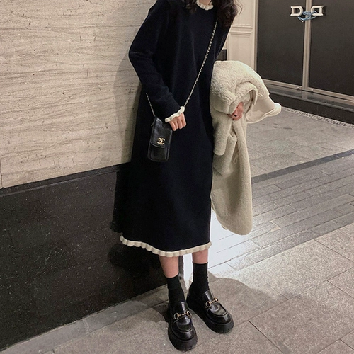 Трикотажный весенний свитер, черная длинная юбка, 2025 года, подходит для подростков