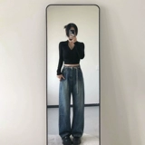 Черная футболка polo, осенний демисезонный свитер, приталенный трикотажный приятный телу лонгслив, V-образный вырез