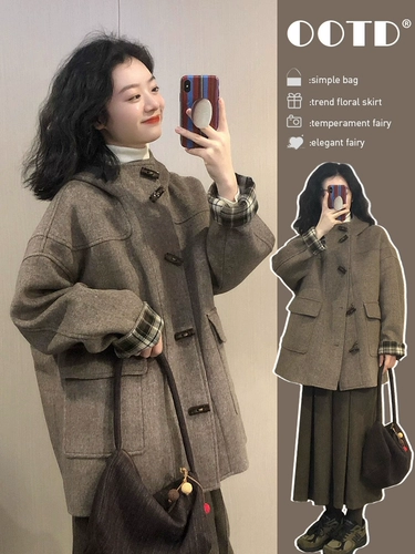 Шерстяная осенне-зимняя женская одежда с короткими пуговицами в твидовом стиле, маленькая высококачественная одежда в корейском стиле в стиле Хепберн