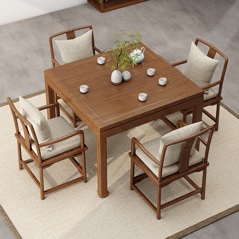 New Chinese style solid wood teahouse Eight Immortals table hotel chess table elm square table and chair combination small-sized dining table home