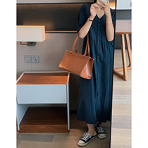 Dress summer 2021 new v-neck retro cotton linen slim waist Korean chic temperament French niche dress