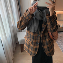 Plaid suit wool coat women in autumn and winter 2020 new Korean version of loose retro Hong Kong short British trend